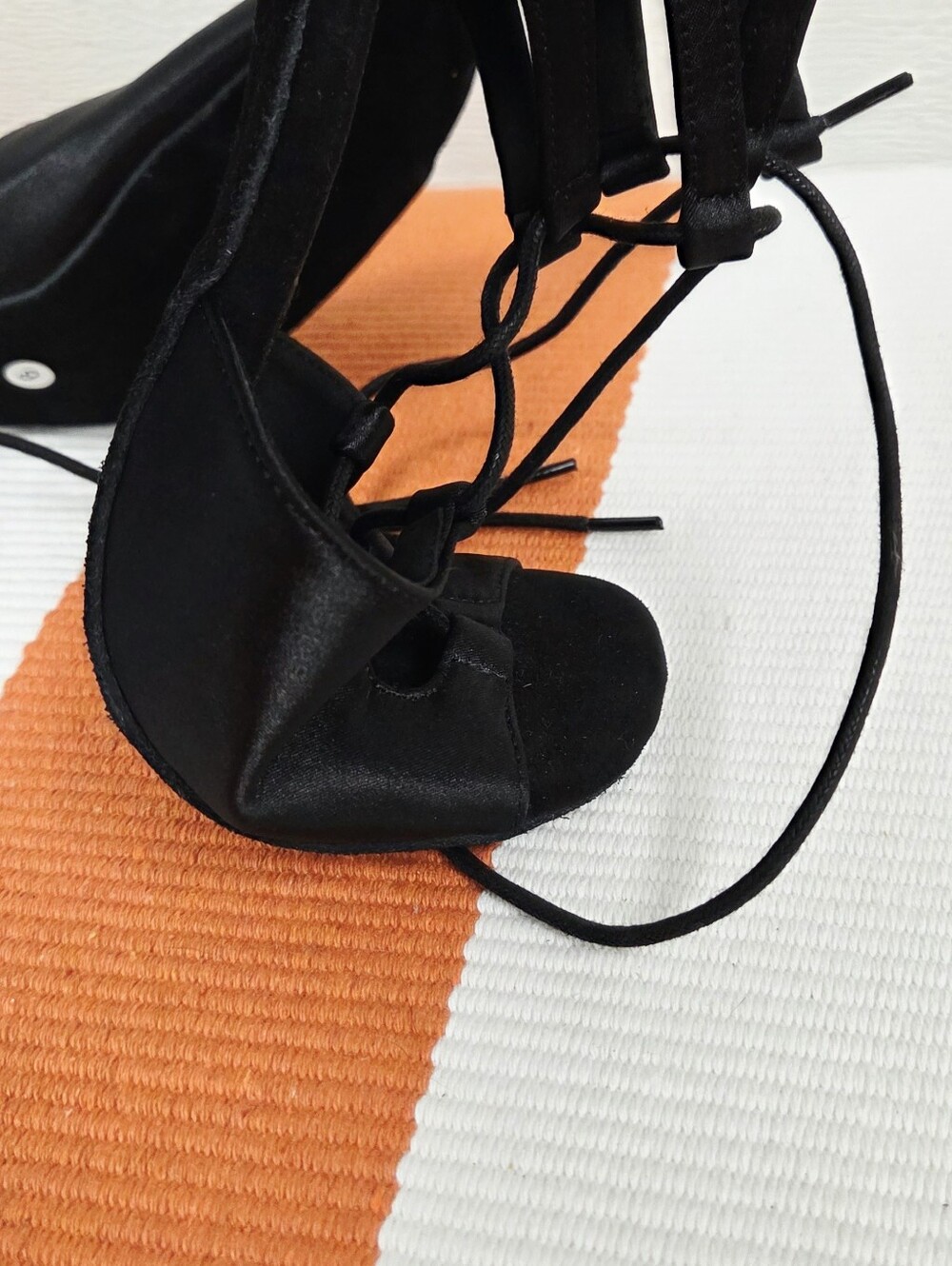 Ballroom Salsa Black Satin Lace-Up Dance Heels 9 - Picture 8 of 12